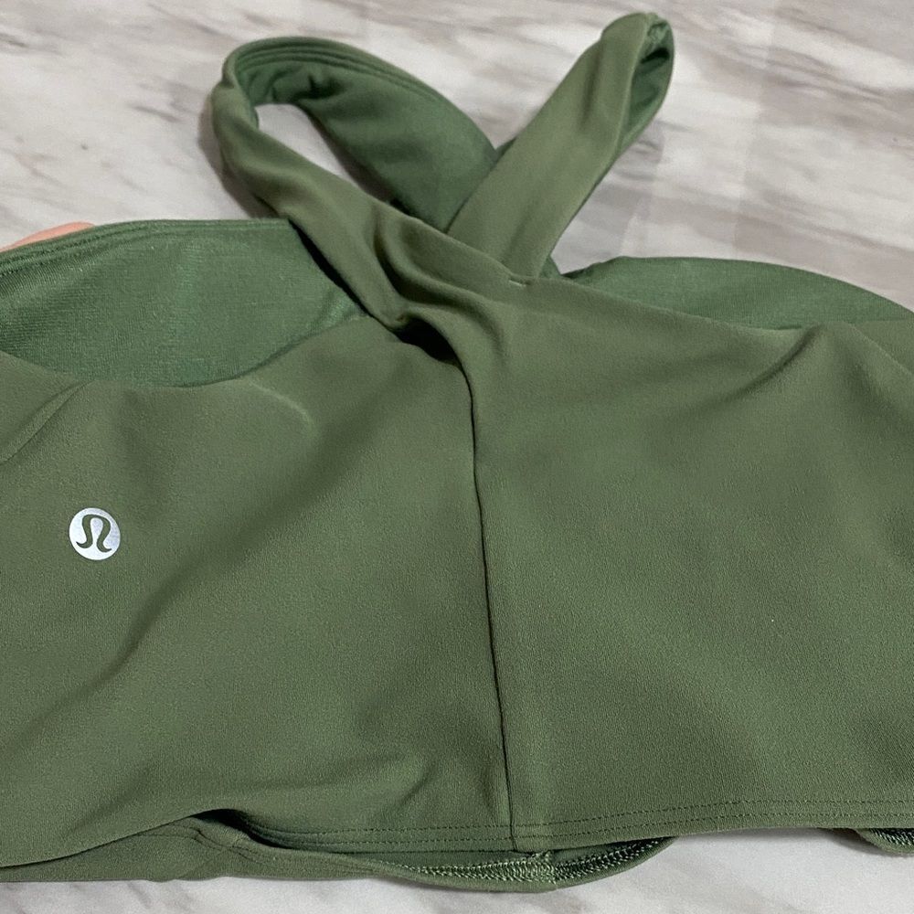 Lululemon Nulu Wrap-Front Longline Bra Green Twill Size 6 Light Support A/B - Picture 12 of 14
